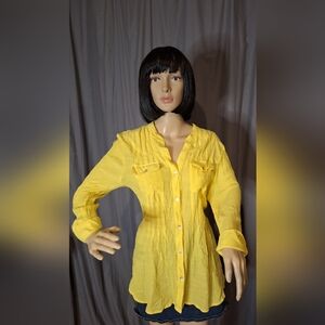 RUBY RD / women's large yellow button up blouse/